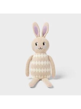 Plush Beige Bunny Soft Toy with Patterned Body